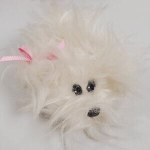 Pound Puppies Plush Purebreds Baby 3" White Maltese Fluffy Pink Hairbow 1996